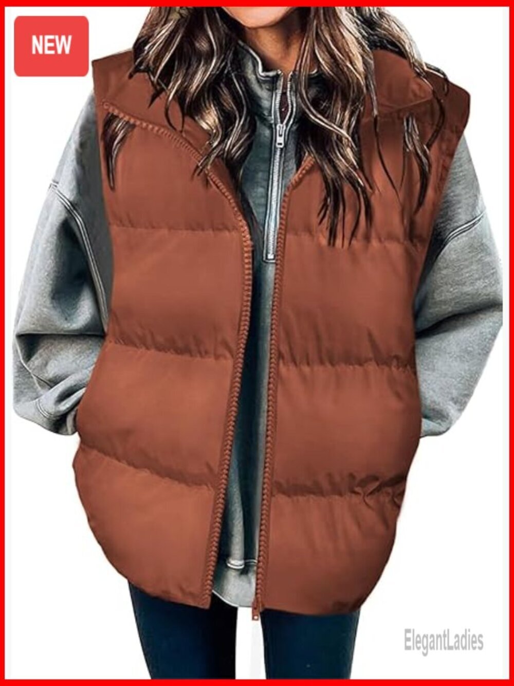 Sleeveless Puffer Vest Lightweight Quilted Jacket Stand Collar Zip Up Pockets